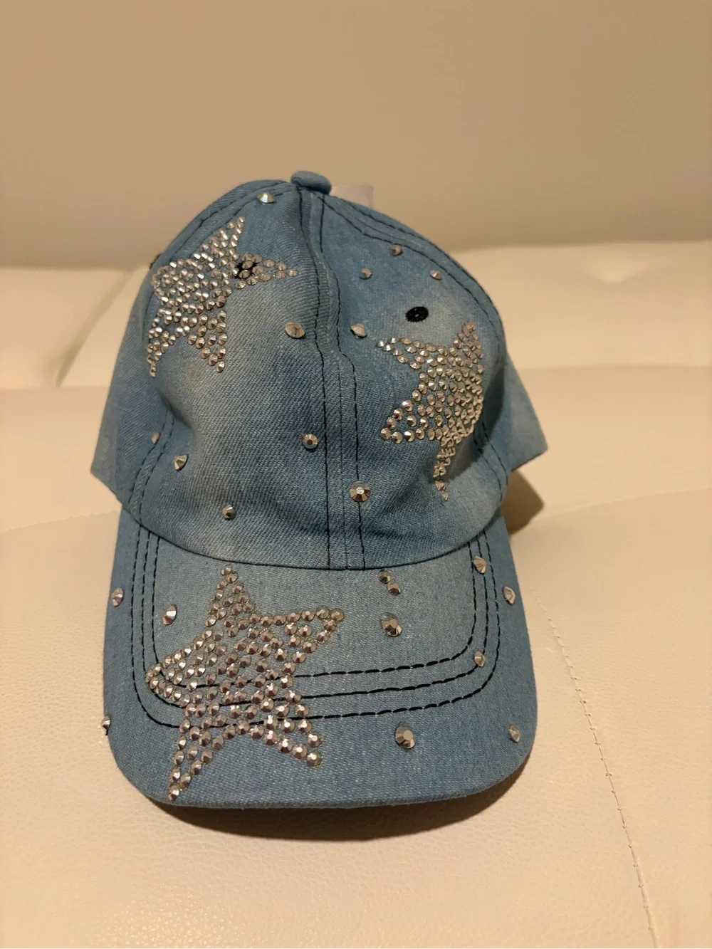 Studded Star Denim Baseball Cap - Light Blue